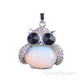 Charme bijoux 925 argent Sterling Cabochon alliage Owl pendentif collier opaline Pierre pendule